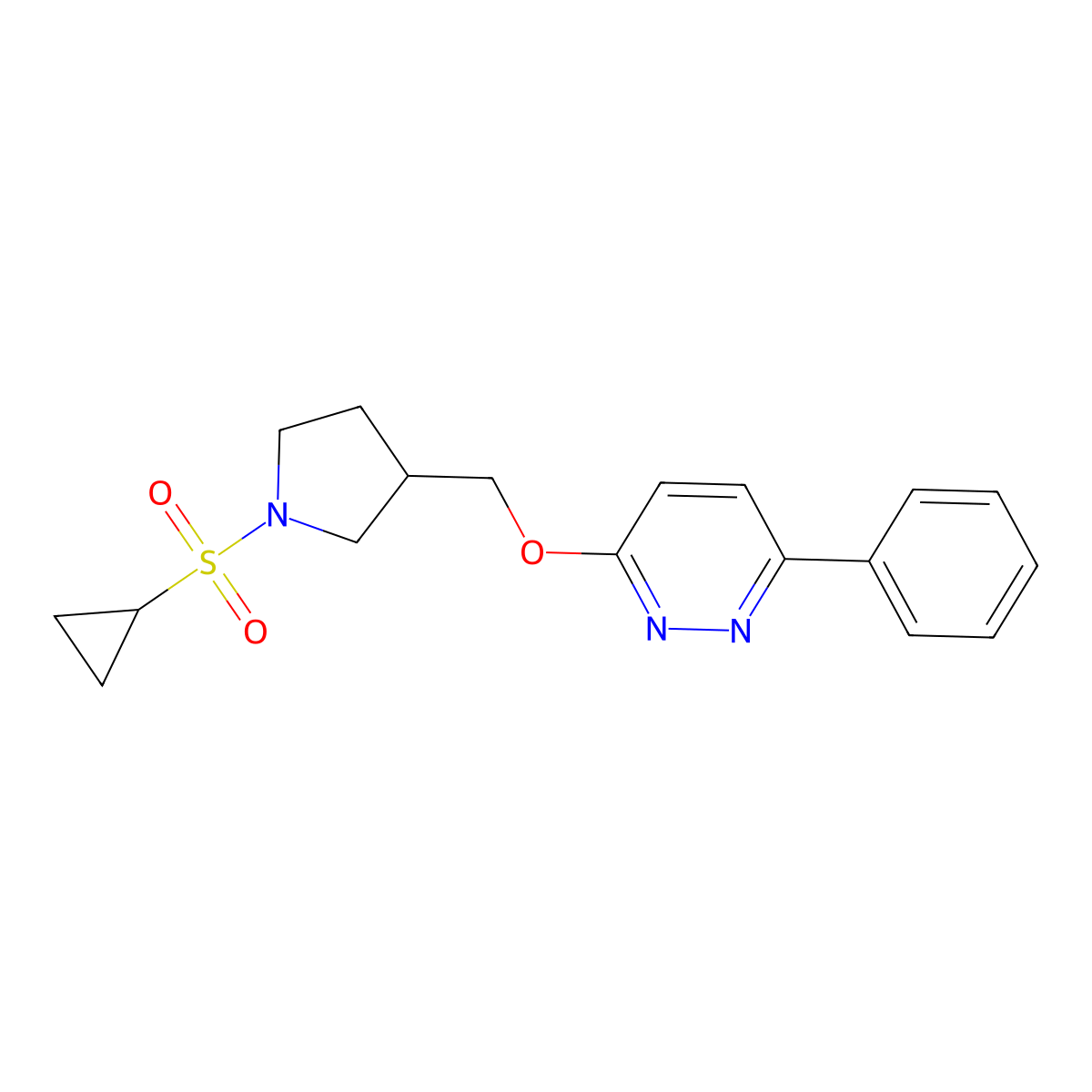 3-{[1-(Cyclopropanesulfonyl)pyrrolidin-3-yl]methoxy}-6-phenylpyridazine molecular structure, CAS 2548998-96-3