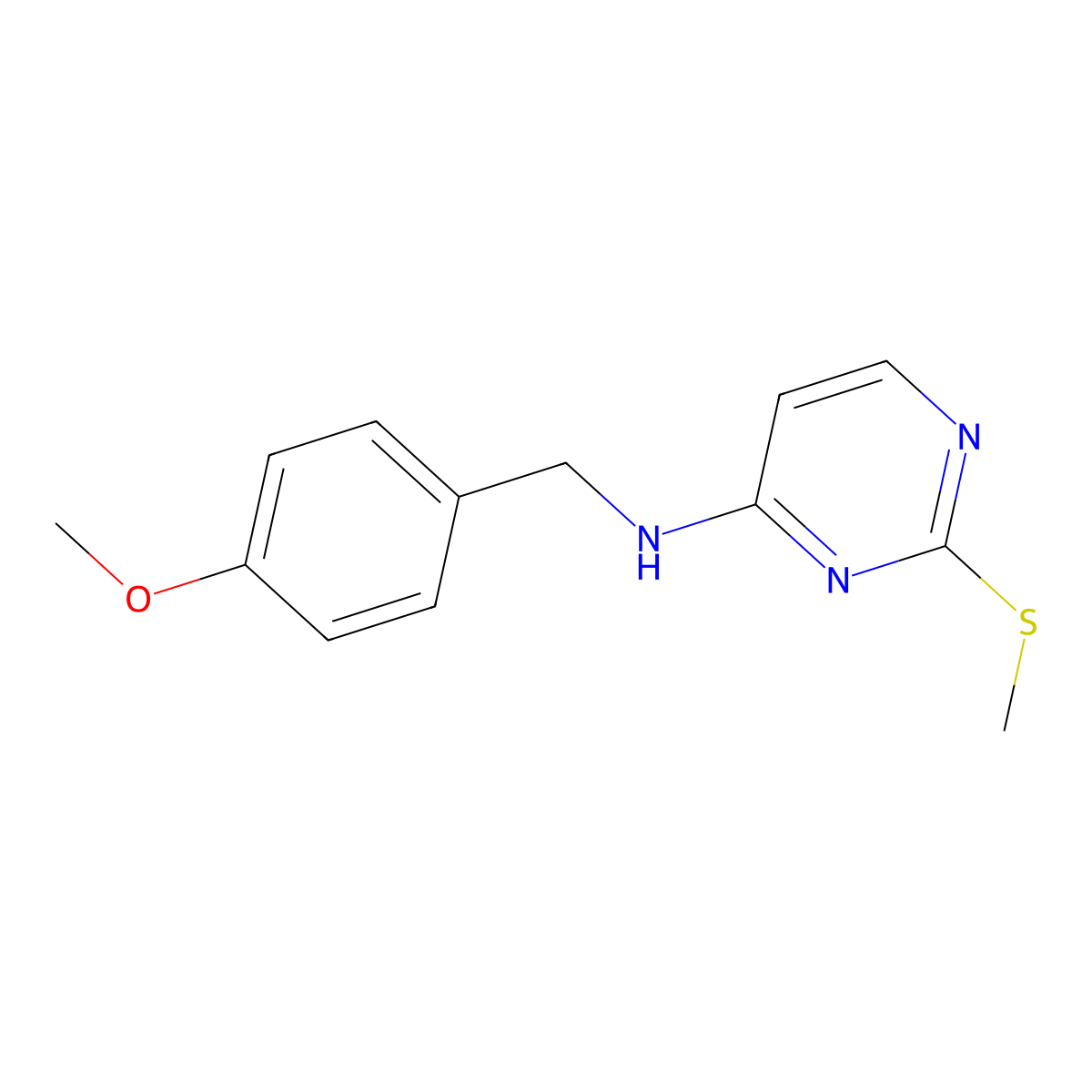 N-[(4-methoxyphenyl)methyl]-2-(methylsulfanyl)pyrimidin-4-amine molecular structure, CAS 2548998-99-6