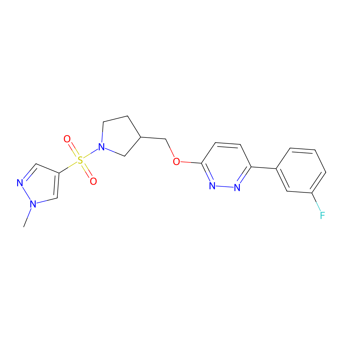 3-(3-fluorophenyl)-6-({1-[(1-methyl-1H-pyrazol-4-yl)sulfonyl]pyrrolidin-3-yl}methoxy)pyridazine molecular structure, CAS 2548999-01-3