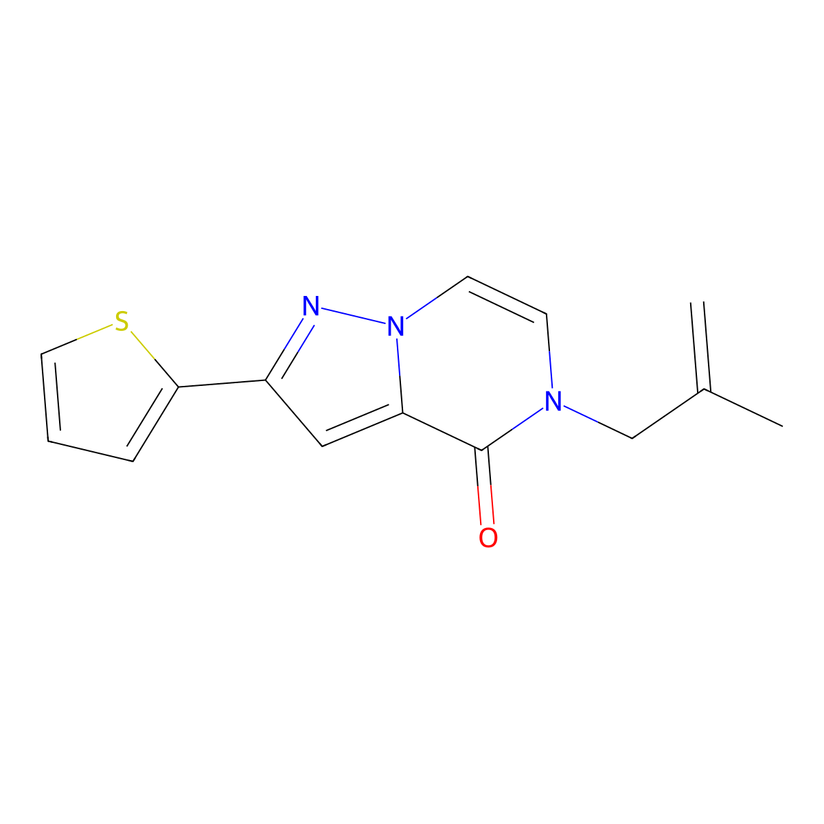 5-(2-methylprop-2-en-1-yl)-2-(thiophen-2-yl)-4H,5H-pyrazolo[1,5-a]pyrazin-4-one molecular structure, CAS 2548999-03-5