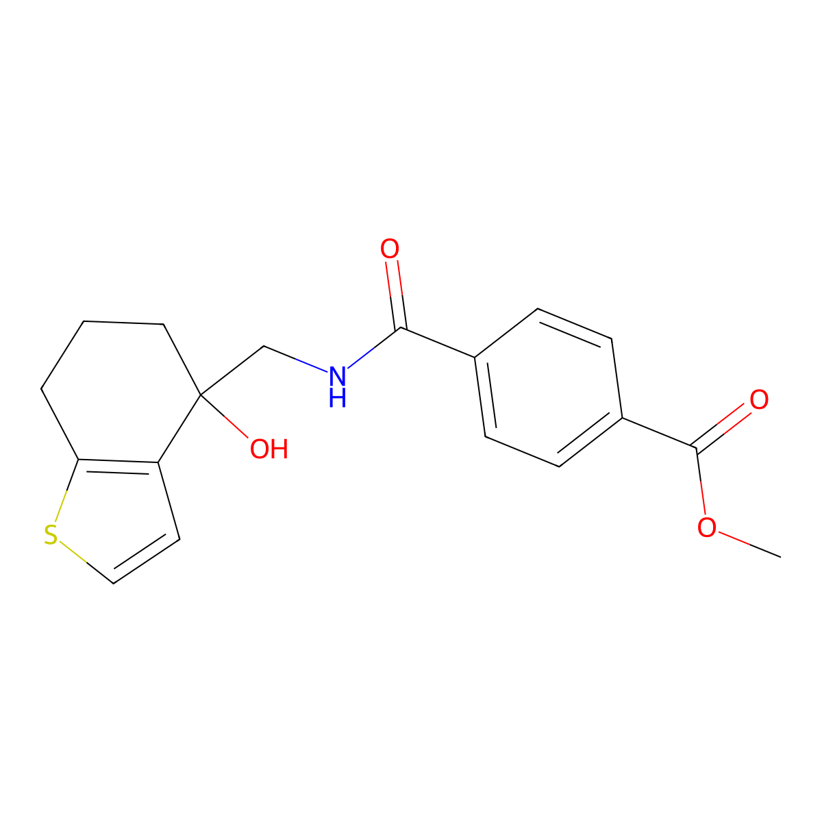 Methyl 4-{[(4-hydroxy-4,5,6,7-tetrahydro-1-benzothiophen-4-yl)methyl]carbamoyl}benzoate molecular structure, CAS 2548999-07-9