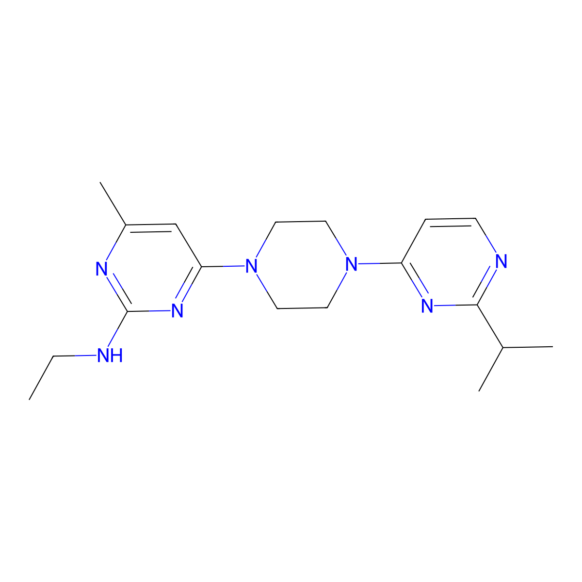 N-ethyl-4-methyl-6-{4-[2-(propan-2-yl)pyrimidin-4-yl]piperazin-1-yl}pyrimidin-2-amine molecular structure, CAS 2548999-09-1