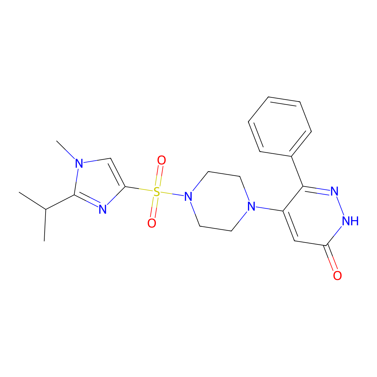 5-(4-{[1-methyl-2-(propan-2-yl)-1H-imidazol-4-yl]sulfonyl}piperazin-1-yl)-6-phenyl-2,3-dihydropyridazin-3-one molecular structure, CAS 2548999-11-5