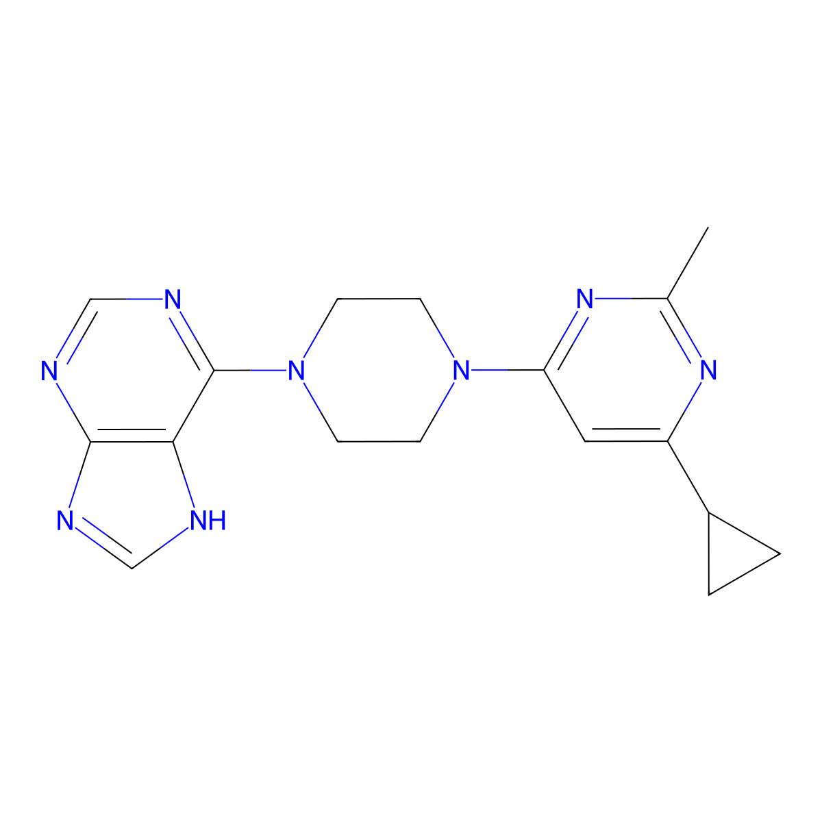 6-[4-(6-cyclopropyl-2-methylpyrimidin-4-yl)piperazin-1-yl]-9H-purine molecular structure, CAS 2548999-13-7