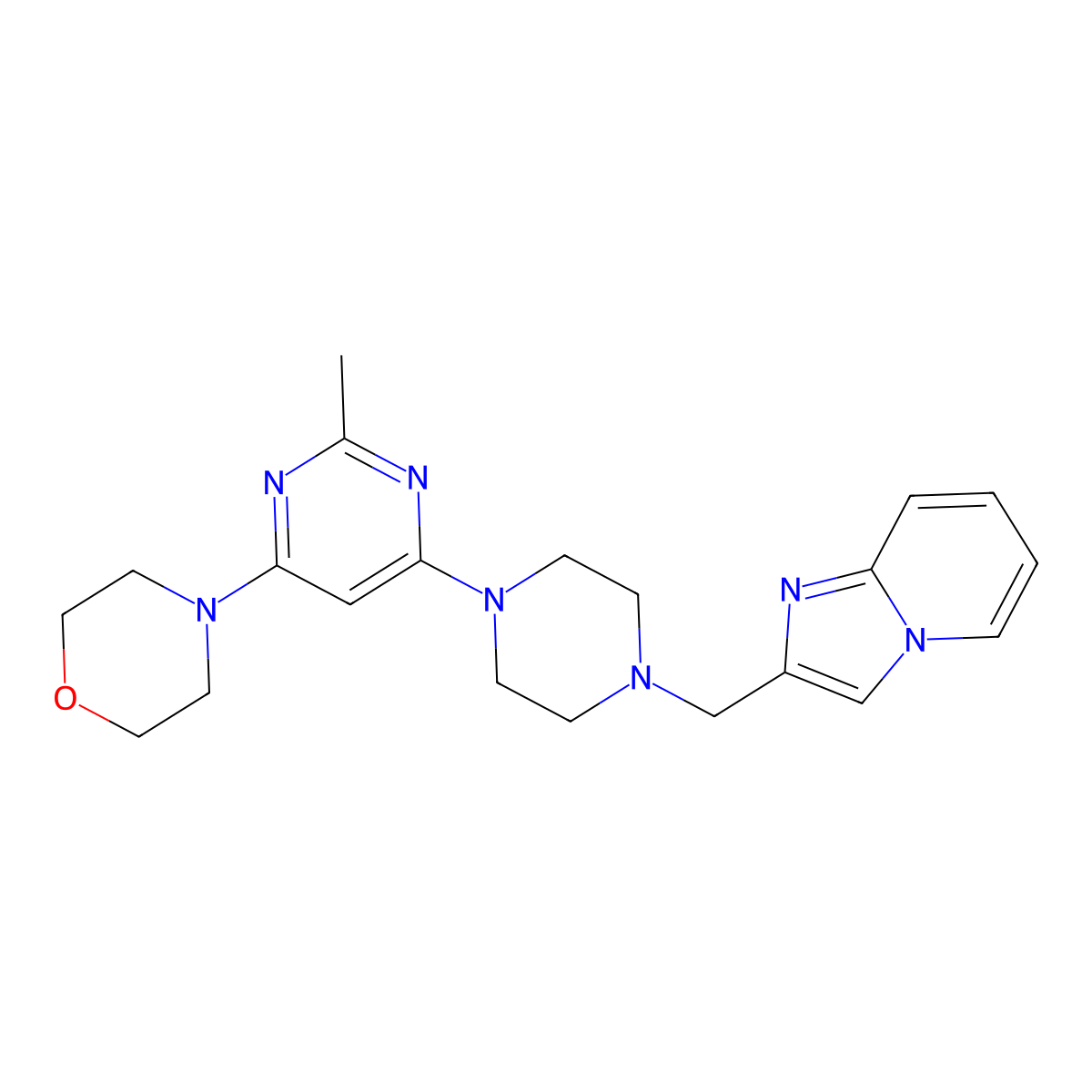 4-{6-[4-({Imidazo[1,2-a]pyridin-2-yl}methyl)piperazin-1-yl]-2-methylpyrimidin-4-yl}morpholine molecular structure, CAS 2548999-15-9