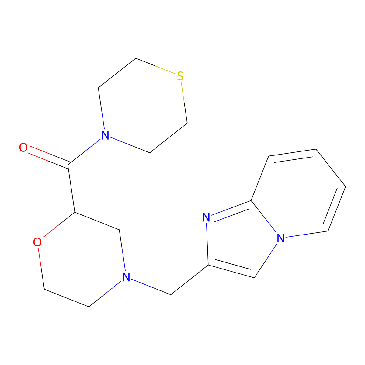 4-({Imidazo[1,2-a]pyridin-2-yl}methyl)-2-(thiomorpholine-4-carbonyl)morpholine molecular structure, CAS 2548999-17-1