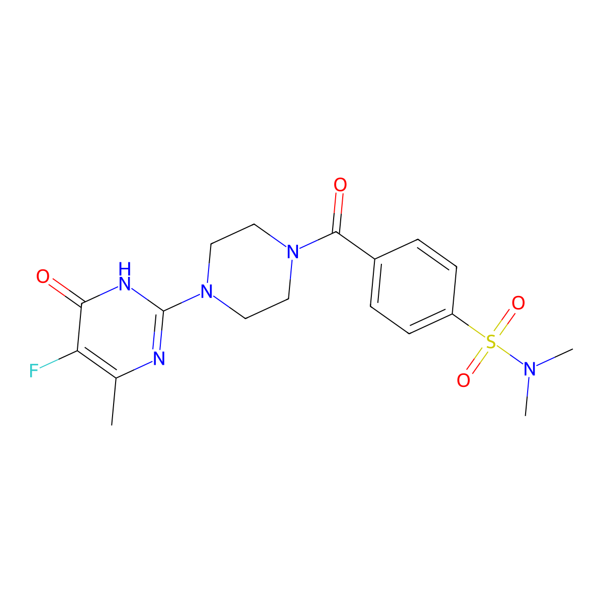4-[4-(5-fluoro-4-methyl-6-oxo-1,6-dihydropyrimidin-2-yl)piperazine-1-carbonyl]-N,N-dimethylbenzene-1-sulfonamide molecular structure, CAS 2548999-19-3