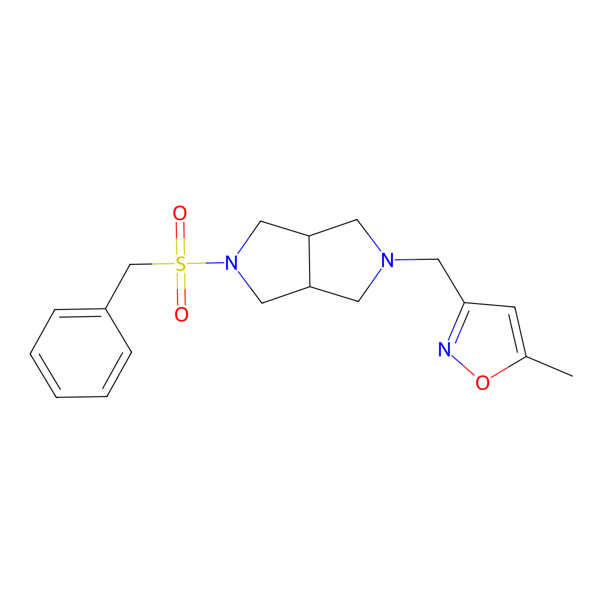 5-Methyl-3-({5-phenylmethanesulfonyl-octahydropyrrolo[3,4-c]pyrrol-2-yl}methyl)-1,2-oxazole molecular structure, CAS 2548999-21-7