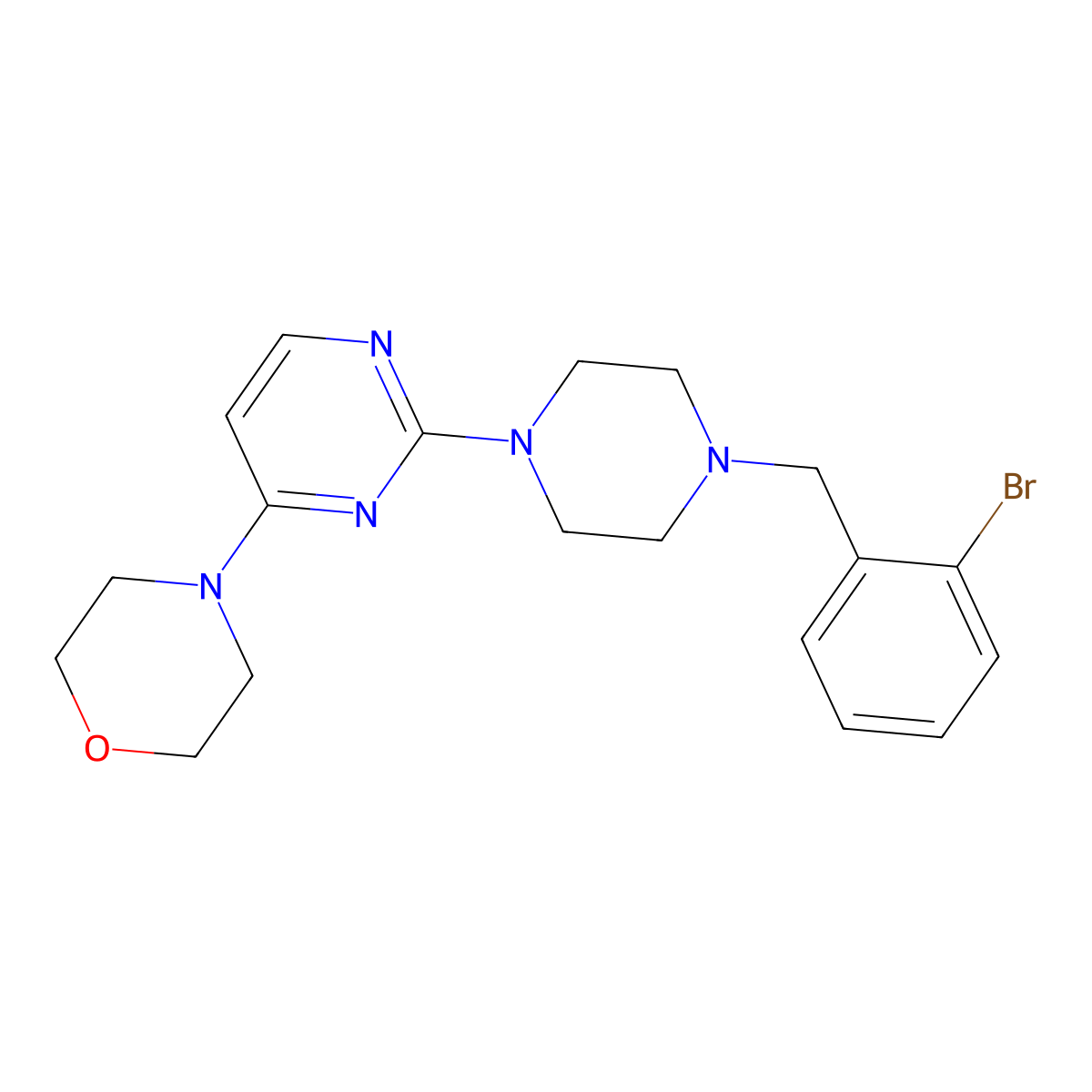 4-(2-{4-[(2-Bromophenyl)methyl]piperazin-1-yl}pyrimidin-4-yl)morpholine molecular structure, CAS 2548999-23-9
