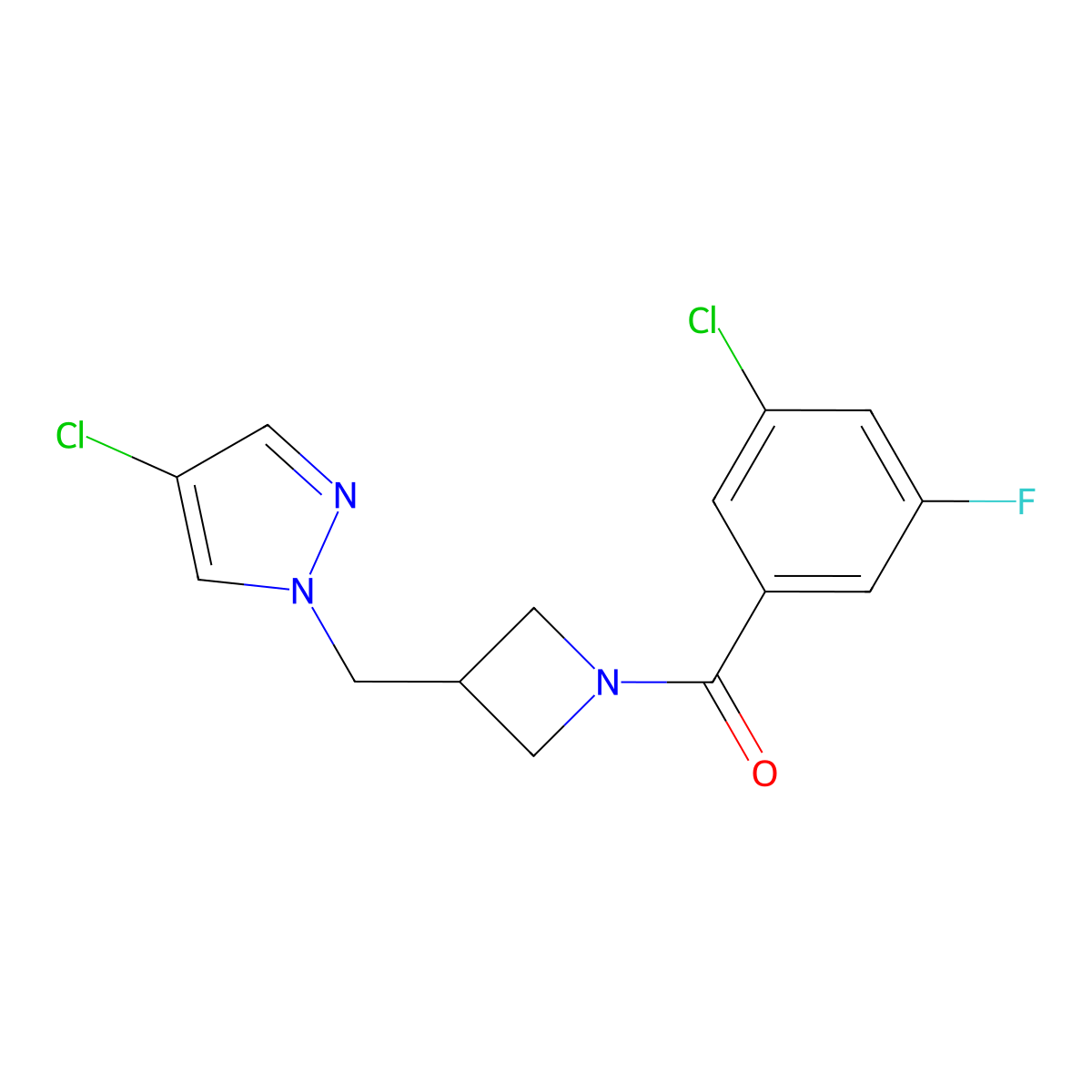 4-chloro-1-{[1-(3-chloro-5-fluorobenzoyl)azetidin-3-yl]methyl}-1H-pyrazole molecular structure, CAS 2548999-25-1