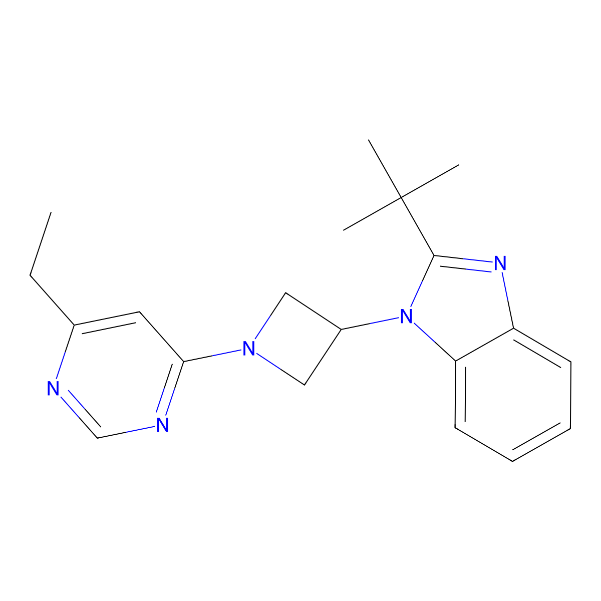 2-tert-butyl-1-[1-(6-ethylpyrimidin-4-yl)azetidin-3-yl]-1H-1,3-benzodiazole molecular structure, CAS 2548999-26-2
