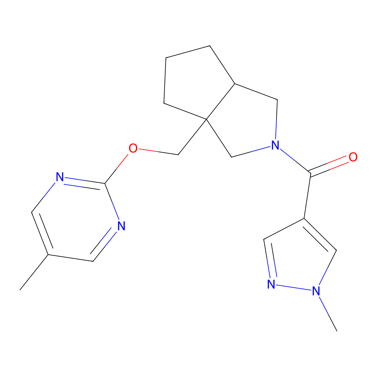 5-methyl-2-{[2-(1-methyl-1H-pyrazole-4-carbonyl)-octahydrocyclopenta[c]pyrrol-3a-yl]methoxy}pyrimidine molecular structure, CAS 2548999-27-3