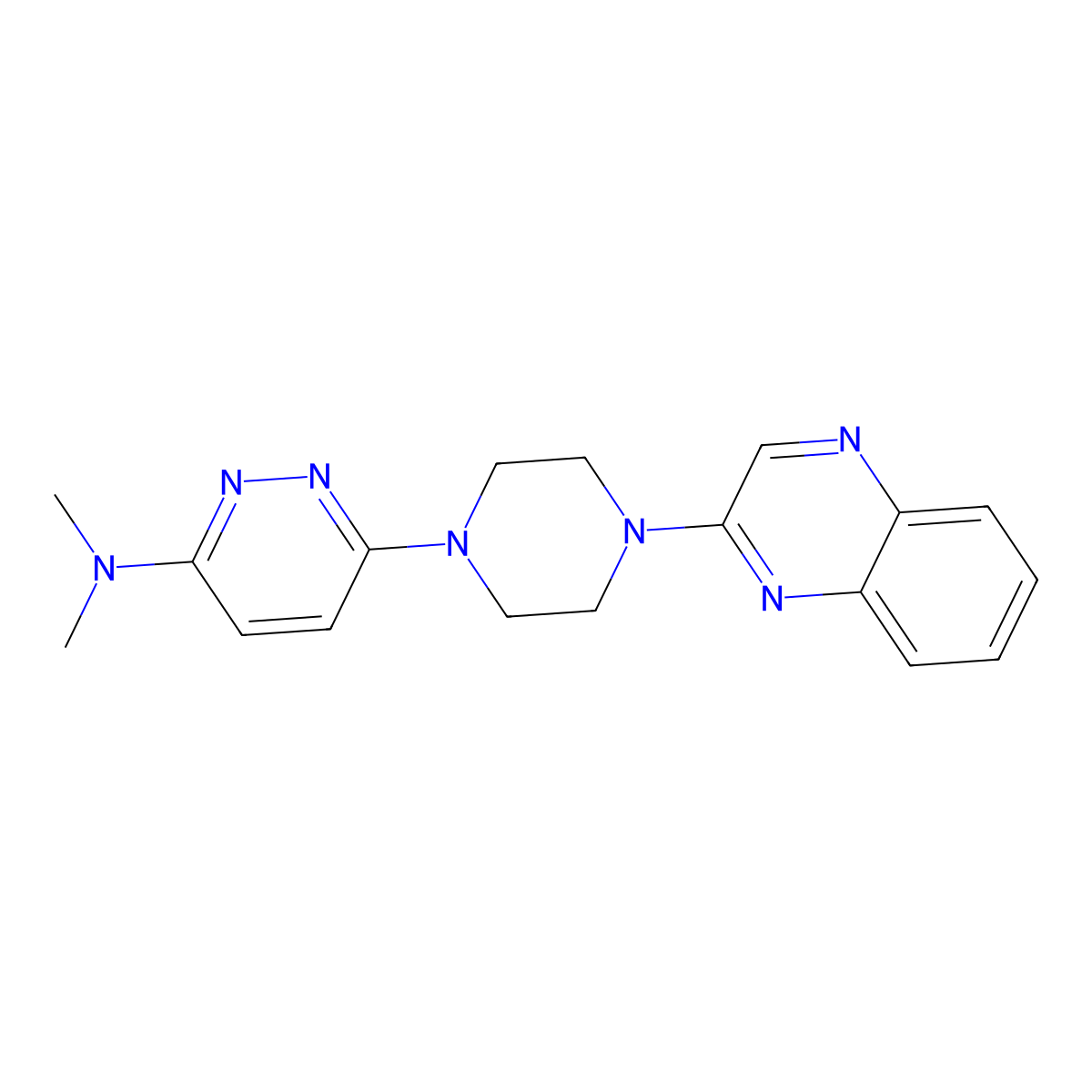 N,N-dimethyl-6-[4-(quinoxalin-2-yl)piperazin-1-yl]pyridazin-3-amine molecular structure, CAS 2548999-34-2