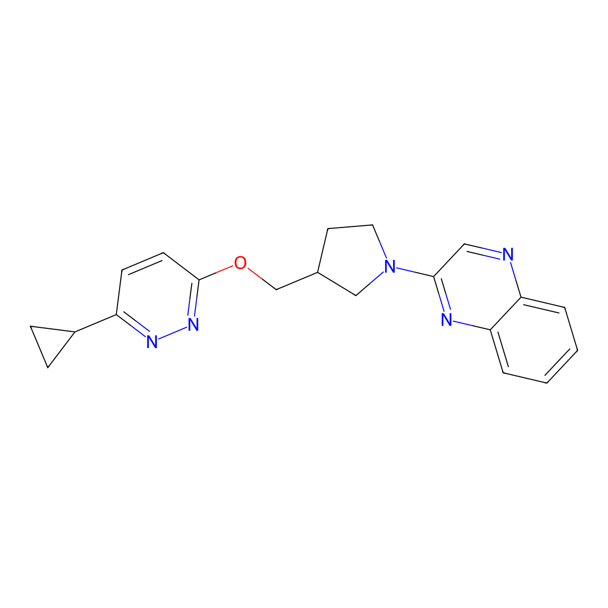 2-(3-{[(6-Cyclopropylpyridazin-3-yl)oxy]methyl}pyrrolidin-1-yl)quinoxaline molecular structure, CAS 2548999-35-3