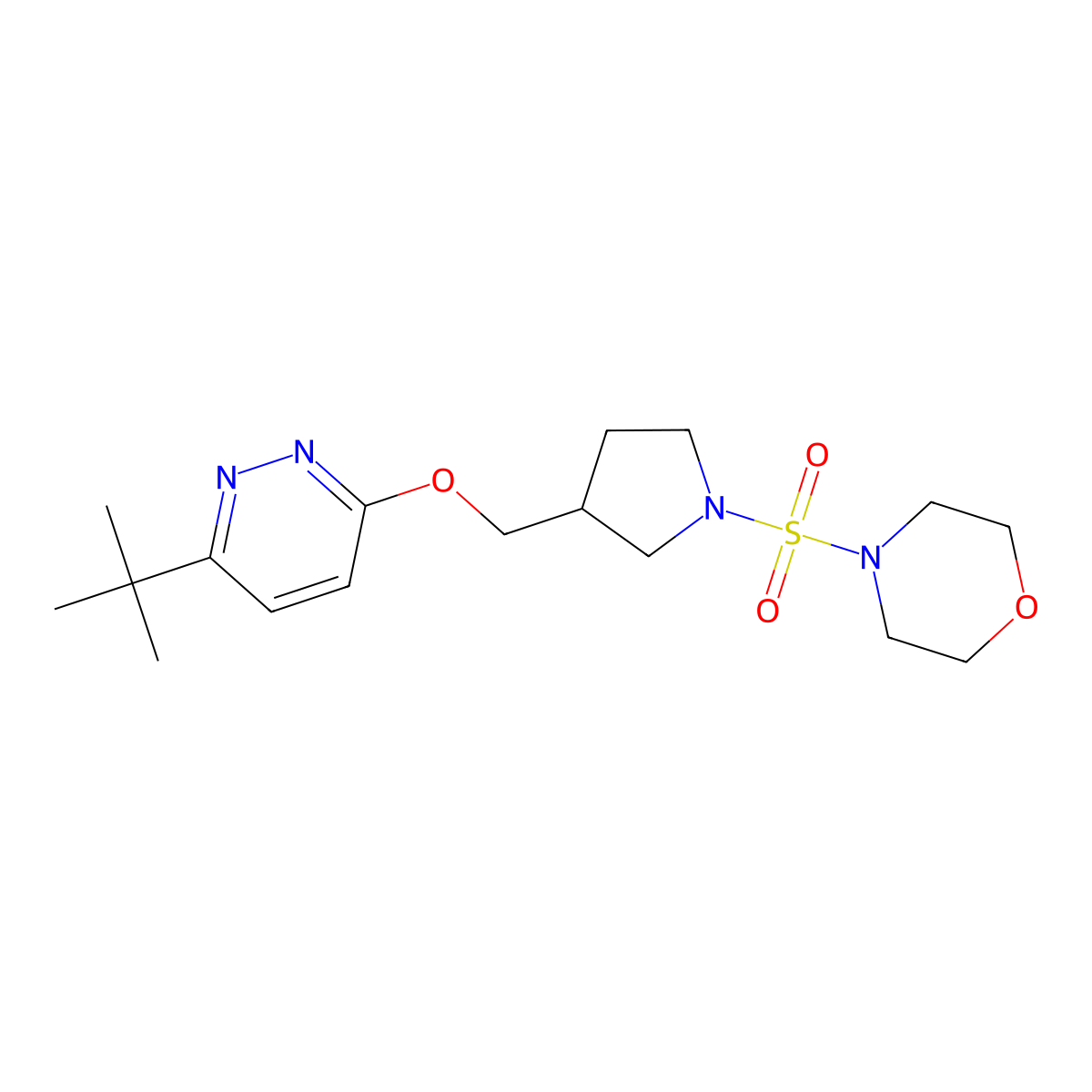 4-[(3-{[(6-Tert-butylpyridazin-3-yl)oxy]methyl}pyrrolidin-1-yl)sulfonyl]morpholine molecular structure, CAS 2548999-41-1