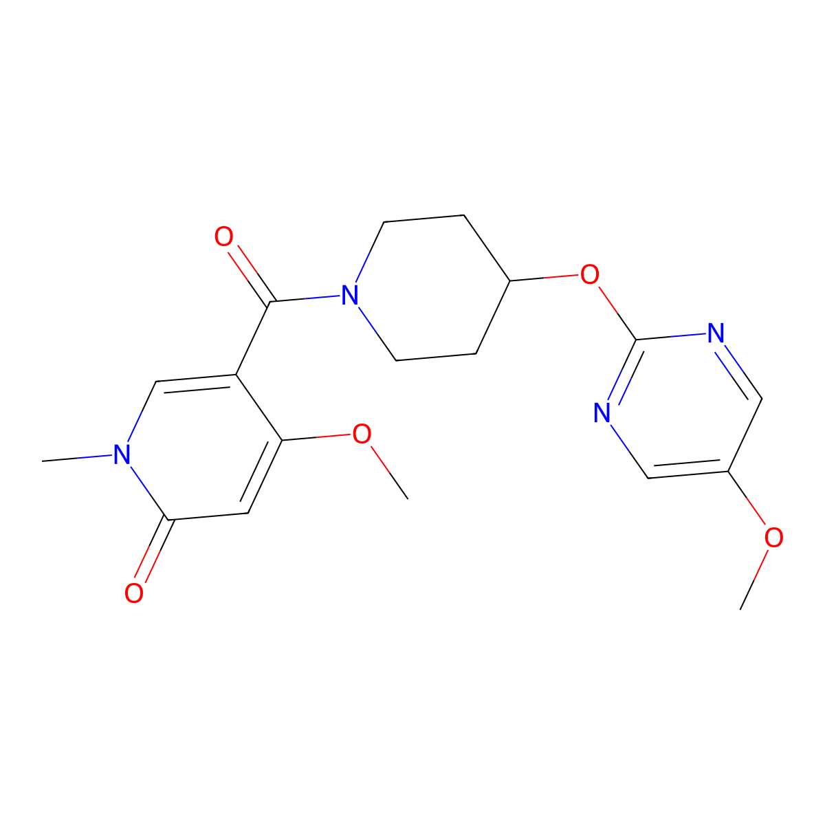 4-Methoxy-5-{4-[(5-methoxypyrimidin-2-yl)oxy]piperidine-1-carbonyl}-1-methyl-1,2-dihydropyridin-2-one molecular structure, CAS 2548999-45-5