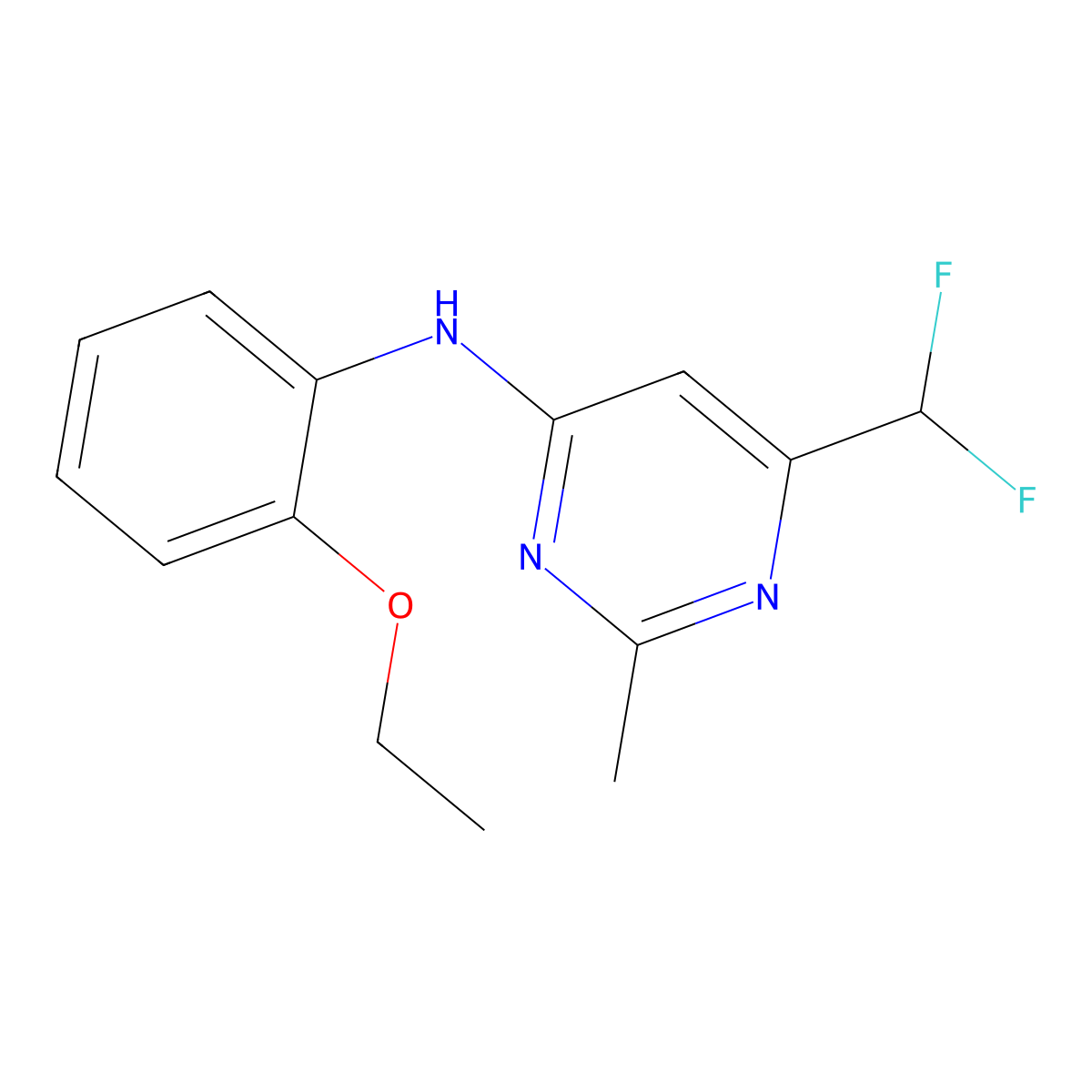6-(difluoromethyl)-N-(2-ethoxyphenyl)-2-methylpyrimidin-4-amine molecular structure, CAS 2548999-48-8