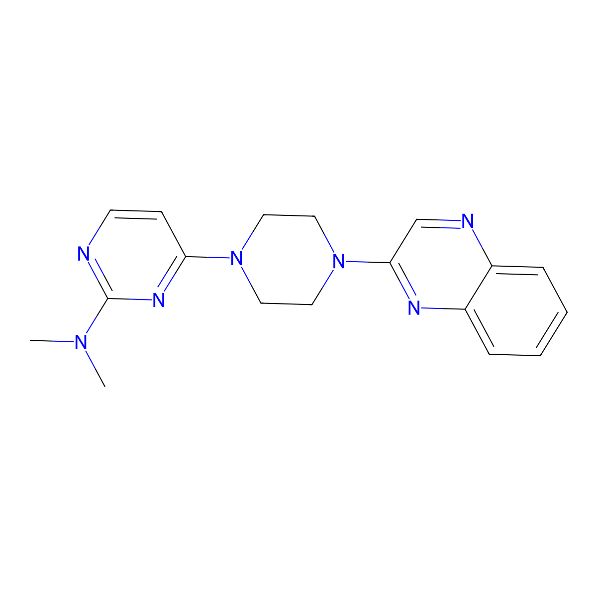 N,N-dimethyl-4-[4-(quinoxalin-2-yl)piperazin-1-yl]pyrimidin-2-amine molecular structure, CAS 2548999-49-9