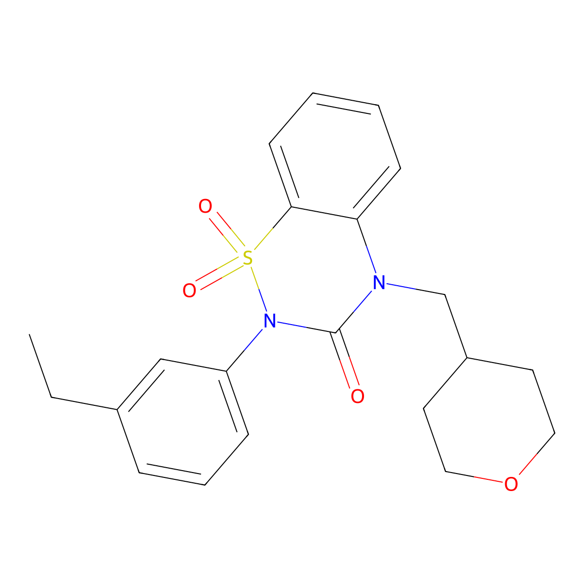 2-(3-ethylphenyl)-4-[(oxan-4-yl)methyl]-3,4-dihydro-2H-1lambda6,2,4-benzothiadiazine-1,1,3-trione molecular structure, CAS 2548999-50-2