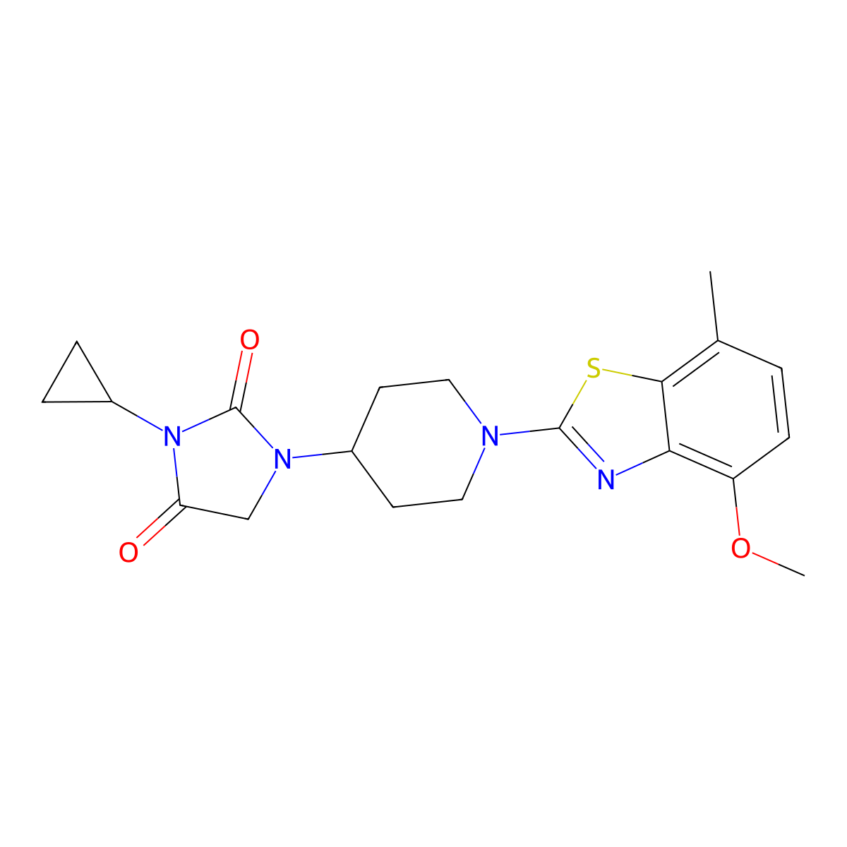 3-Cyclopropyl-1-[1-(4-methoxy-7-methyl-1,3-benzothiazol-2-yl)piperidin-4-yl]imidazolidine-2,4-dione molecular structure, CAS 2548999-51-3