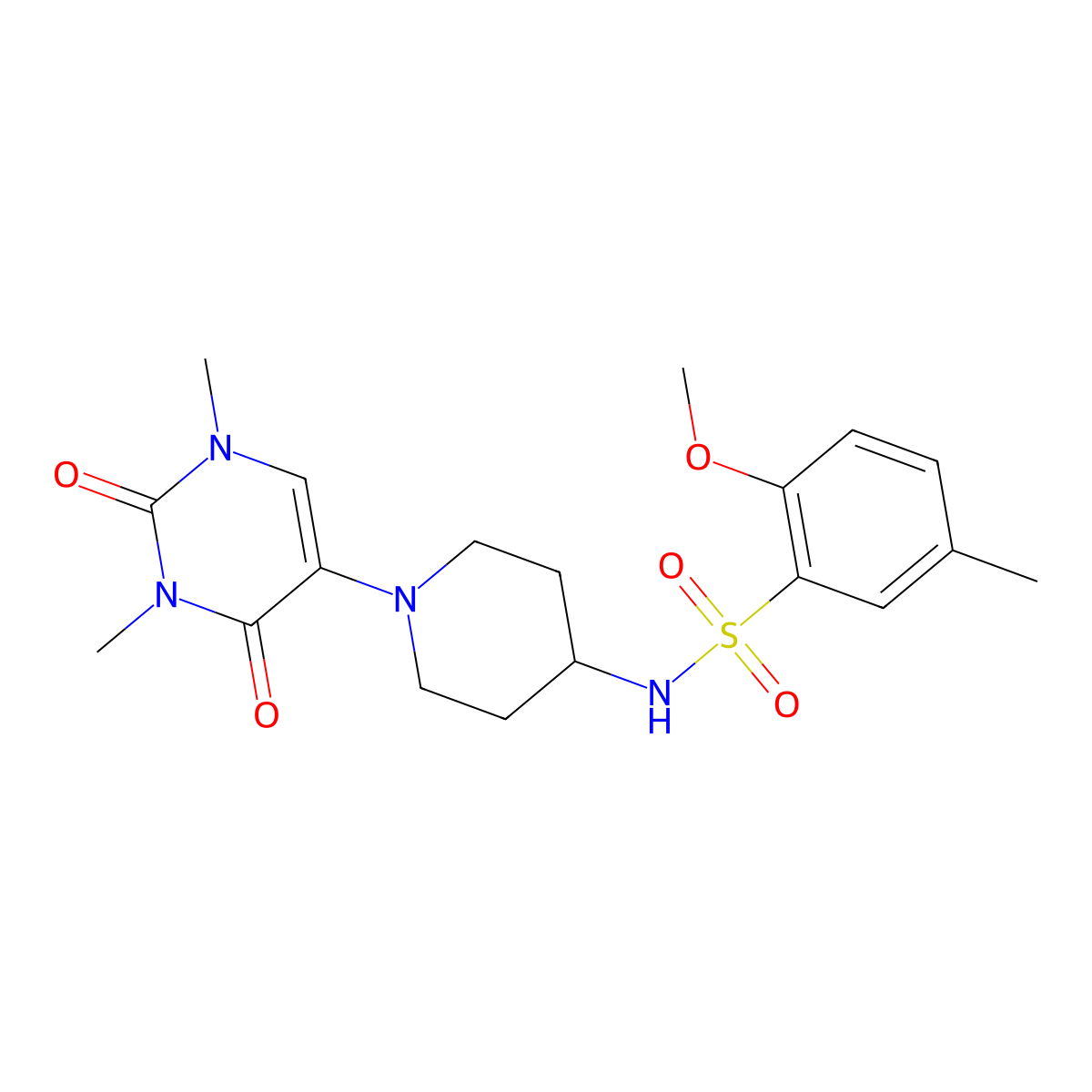 N-[1-(1,3-dimethyl-2,4-dioxo-1,2,3,4-tetrahydropyrimidin-5-yl)piperidin-4-yl]-2-methoxy-5-methylbenzene-1-sulfonamide molecular structure, CAS 2548999-52-4
