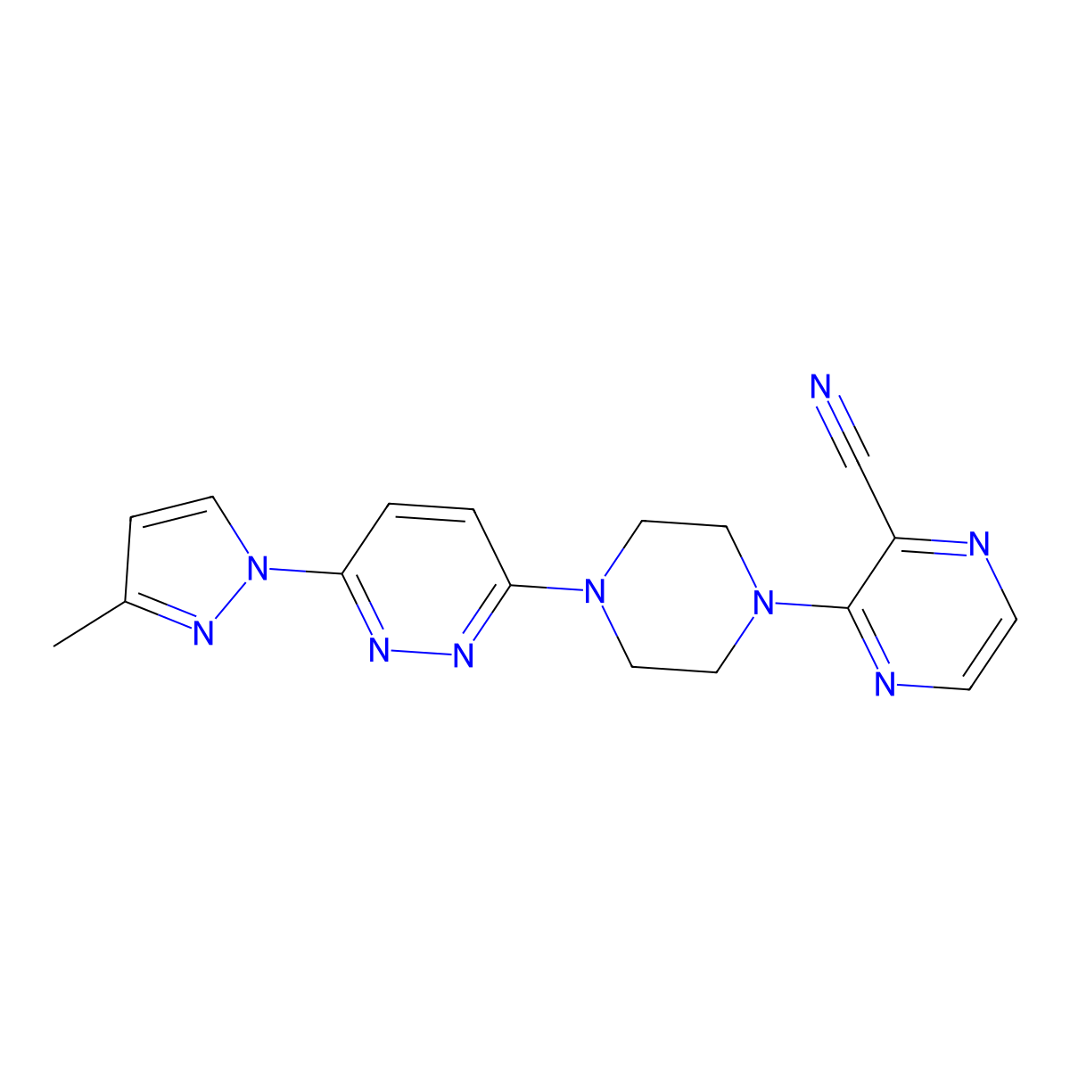 3-{4-[6-(3-methyl-1H-pyrazol-1-yl)pyridazin-3-yl]piperazin-1-yl}pyrazine-2-carbonitrile molecular structure, CAS 2548999-53-5
