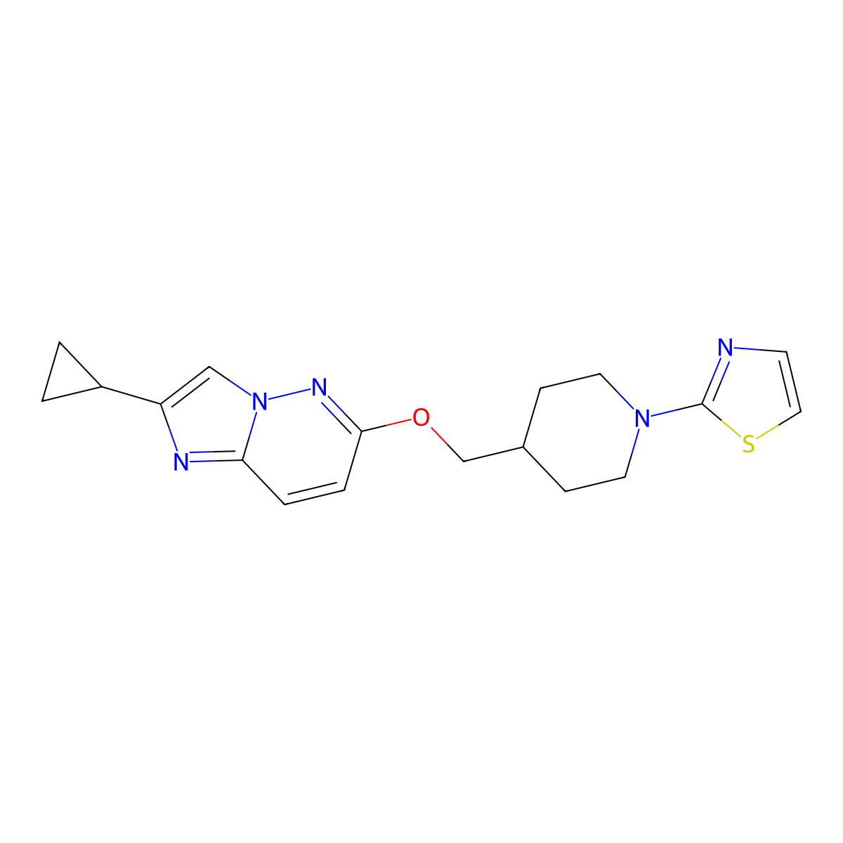 4-[({2-Cyclopropylimidazo[1,2-b]pyridazin-6-yl}oxy)methyl]-1-(1,3-thiazol-2-yl)piperidine molecular structure, CAS 2548999-54-6
