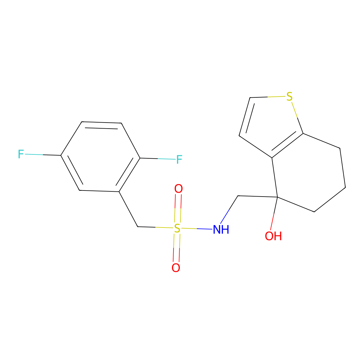 1-(2,5-difluorophenyl)-N-[(4-hydroxy-4,5,6,7-tetrahydro-1-benzothiophen-4-yl)methyl]methanesulfonamide molecular structure, CAS 2548999-58-0