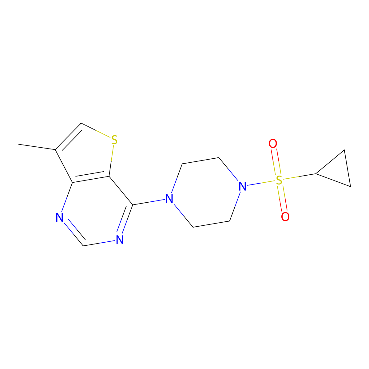 1-(Cyclopropanesulfonyl)-4-{7-methylthieno[3,2-d]pyrimidin-4-yl}piperazine molecular structure, CAS 2548999-61-5