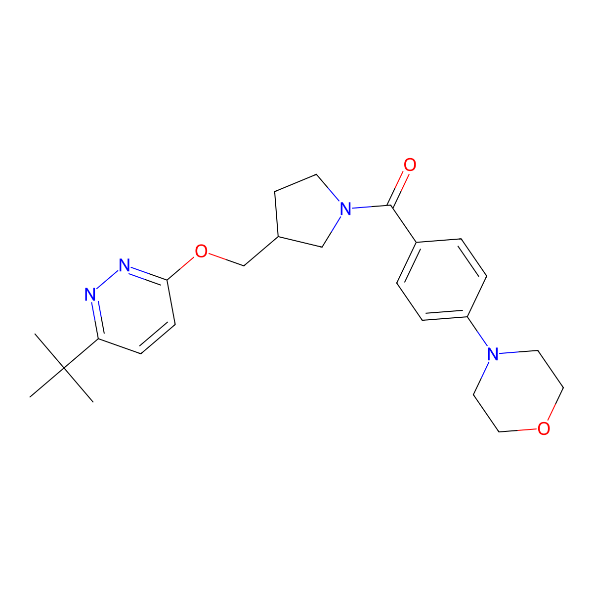 4-[4-(3-{[(6-Tert-butylpyridazin-3-yl)oxy]methyl}pyrrolidine-1-carbonyl)phenyl]morpholine molecular structure, CAS 2548999-65-9