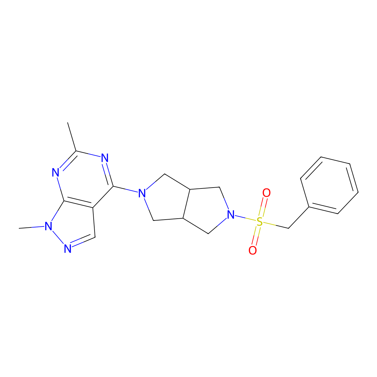 1,6-dimethyl-4-{5-phenylmethanesulfonyl-octahydropyrrolo[3,4-c]pyrrol-2-yl}-1H-pyrazolo[3,4-d]pyrimidine molecular structure, CAS 2548999-67-1