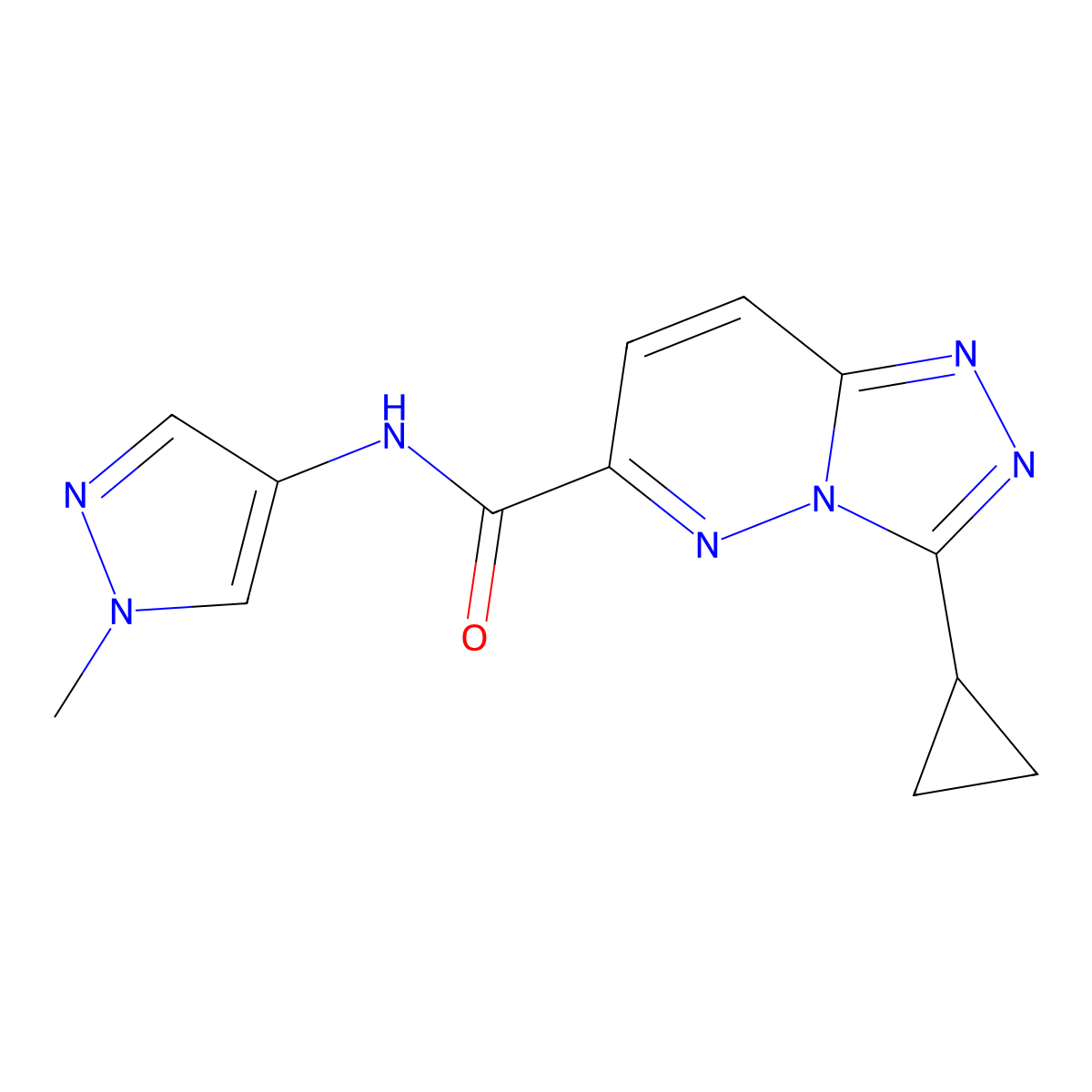 3-cyclopropyl-N-(1-methyl-1H-pyrazol-4-yl)-[1,2,4]triazolo[4,3-b]pyridazine-6-carboxamide molecular structure, CAS 2548999-69-3