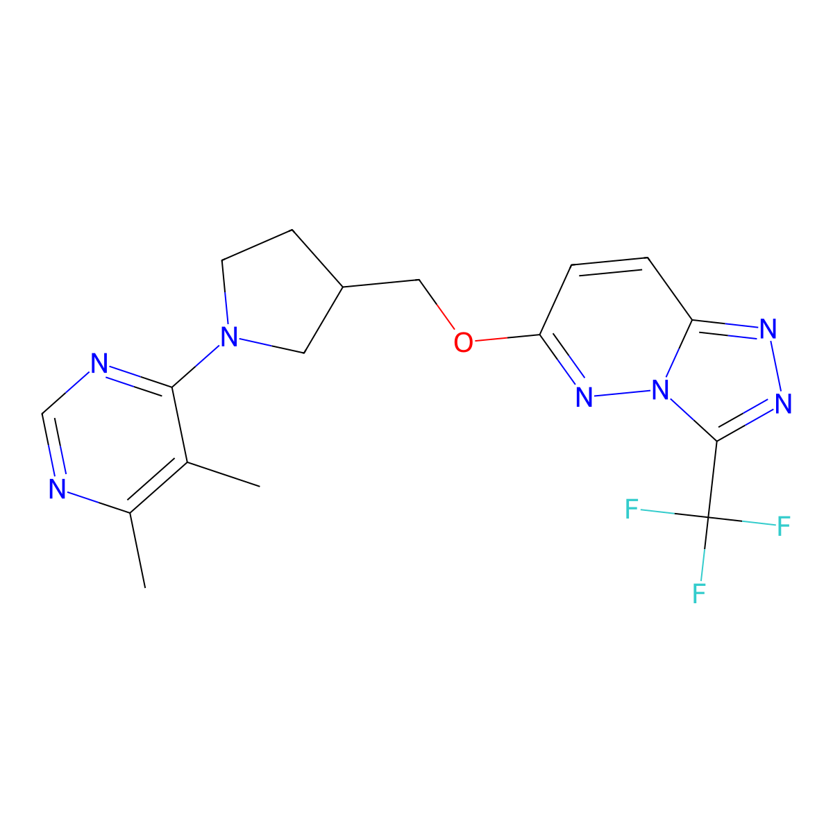 4,5-Dimethyl-6-[3-({[3-(trifluoromethyl)-[1,2,4]triazolo[4,3-b]pyridazin-6-yl]oxy}methyl)pyrrolidin-1-yl]pyrimidine molecular structure, CAS 2548999-71-7