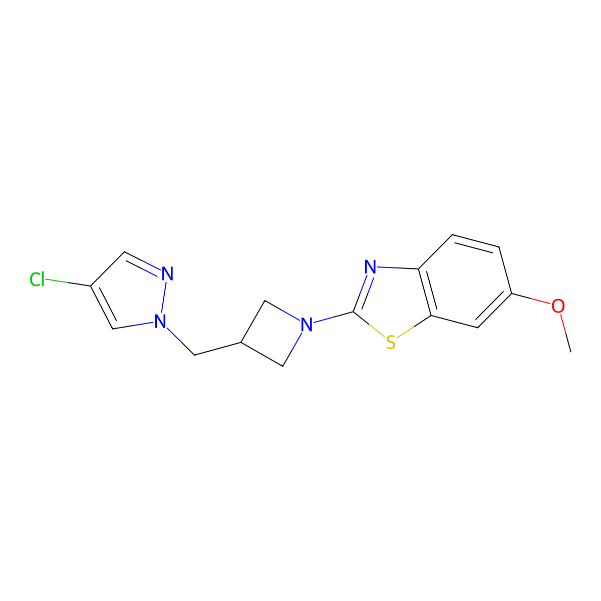 2-{3-[(4-chloro-1H-pyrazol-1-yl)methyl]azetidin-1-yl}-6-methoxy-1,3-benzothiazole molecular structure, CAS 2548999-74-0