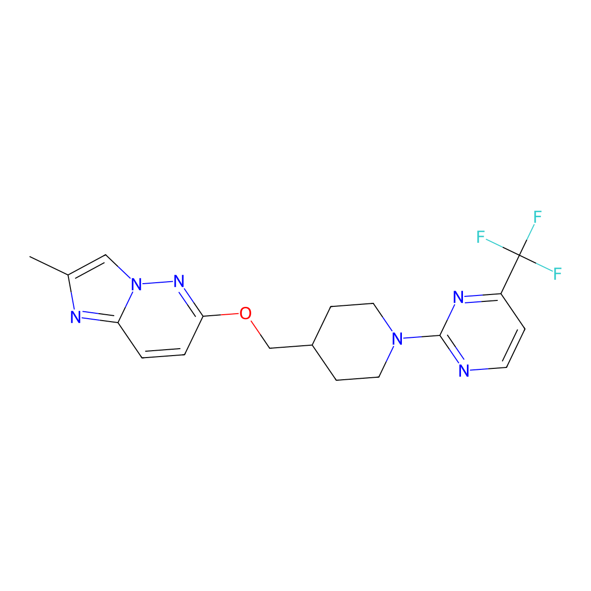 2-{4-[({2-Methylimidazo[1,2-b]pyridazin-6-yl}oxy)methyl]piperidin-1-yl}-4-(trifluoromethyl)pyrimidine molecular structure, CAS 2548999-75-1