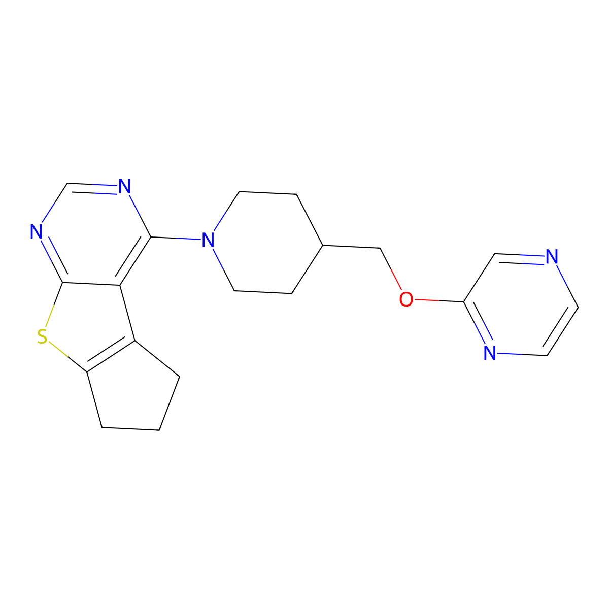 12-{4-[(Pyrazin-2-yloxy)methyl]piperidin-1-yl}-7-thia-9,11-diazatricyclo[6.4.0.0^{2,6}]dodeca-1(8),2(6),9,11-tetraene molecular structure, CAS 2548999-77-3