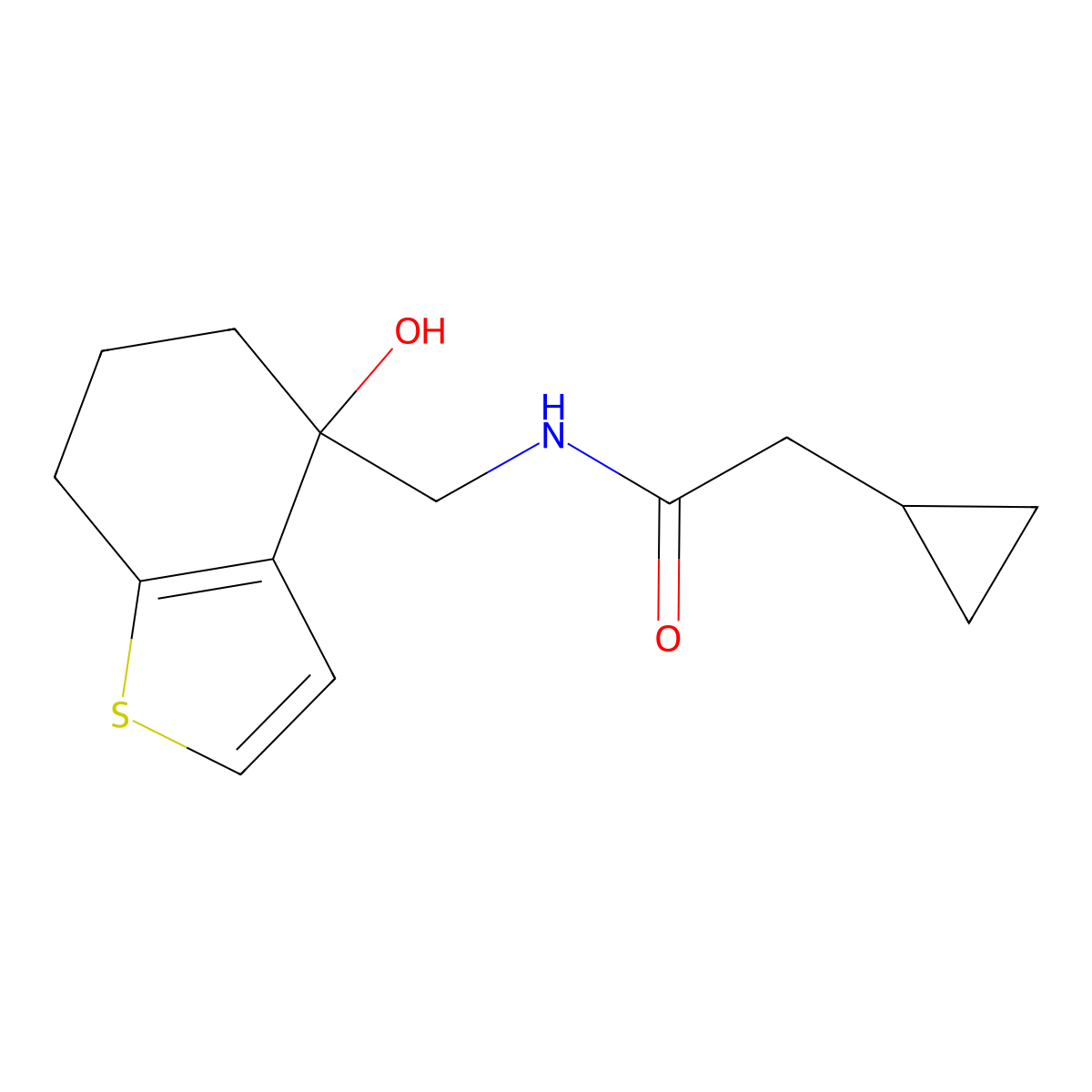 2-cyclopropyl-N-[(4-hydroxy-4,5,6,7-tetrahydro-1-benzothiophen-4-yl)methyl]acetamide molecular structure, CAS 2548999-79-5