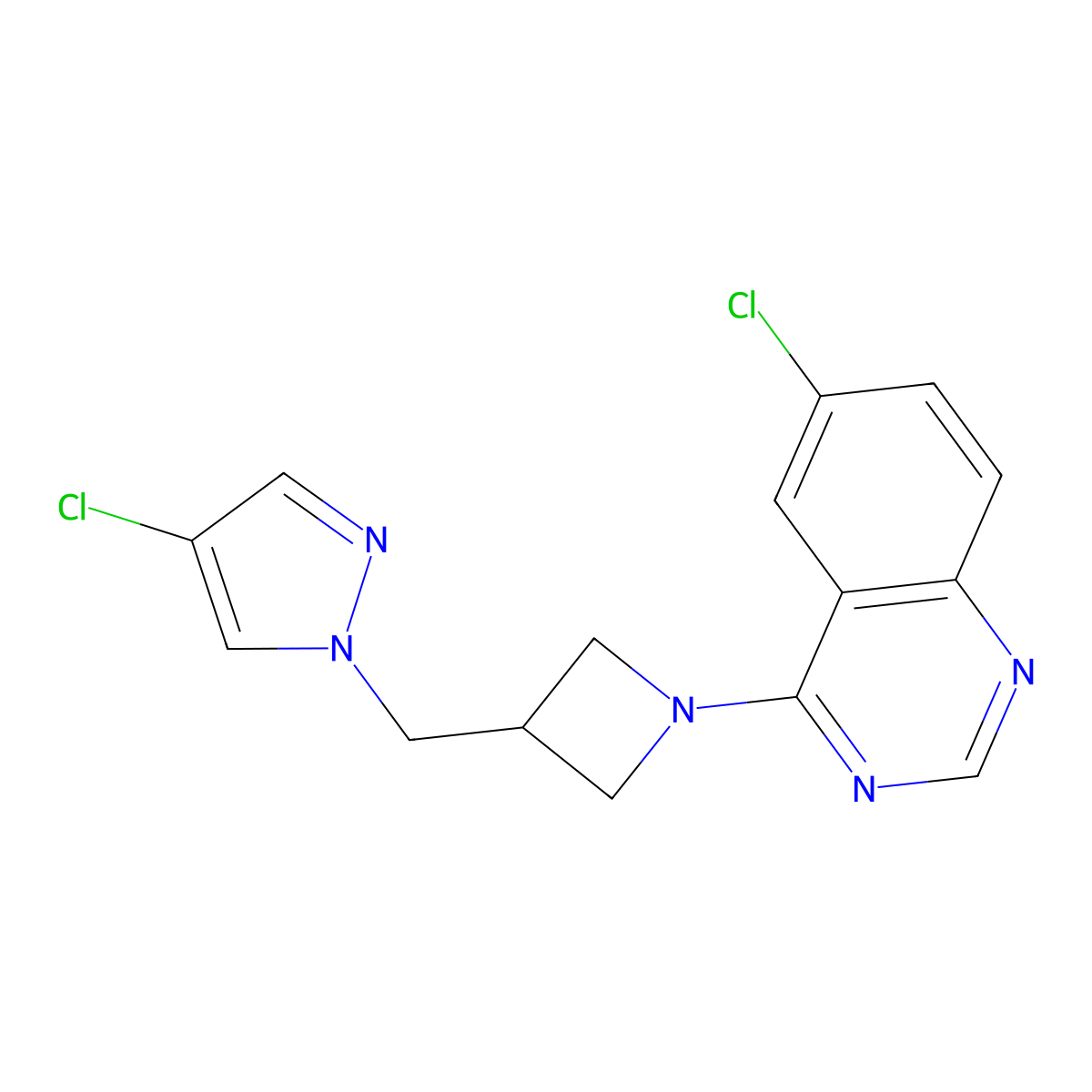6-chloro-4-{3-[(4-chloro-1H-pyrazol-1-yl)methyl]azetidin-1-yl}quinazoline molecular structure, CAS 2548999-88-6