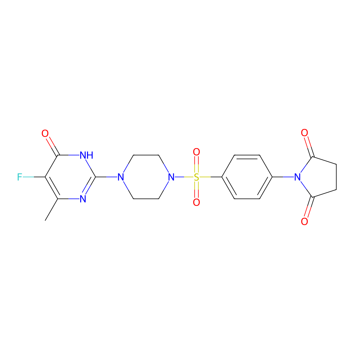 1-(4-{[4-(5-Fluoro-4-methyl-6-oxo-1,6-dihydropyrimidin-2-yl)piperazin-1-yl]sulfonyl}phenyl)pyrrolidine-2,5-dione molecular structure, CAS 2548999-91-1