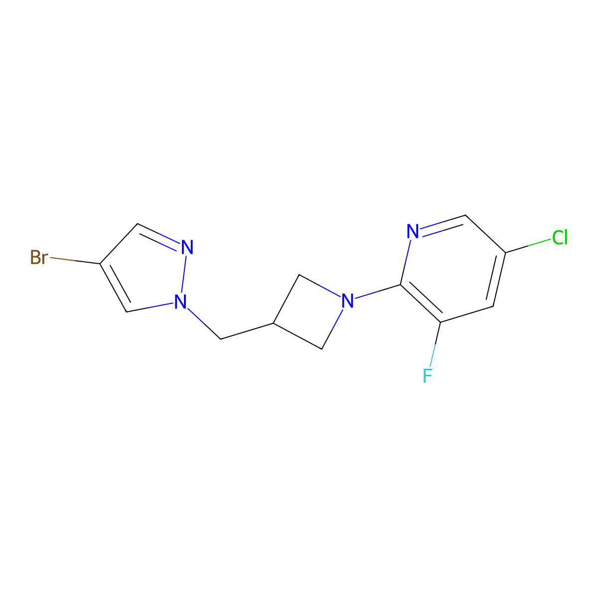 2-{3-[(4-bromo-1H-pyrazol-1-yl)methyl]azetidin-1-yl}-5-chloro-3-fluoropyridine molecular structure, CAS 2548999-97-7