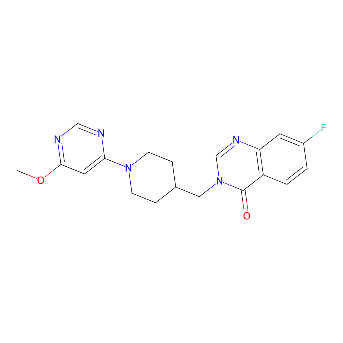 7-Fluoro-3-{[1-(6-methoxypyrimidin-4-yl)piperidin-4-yl]methyl}-3,4-dihydroquinazolin-4-one molecular structure, CAS 2548999-99-9