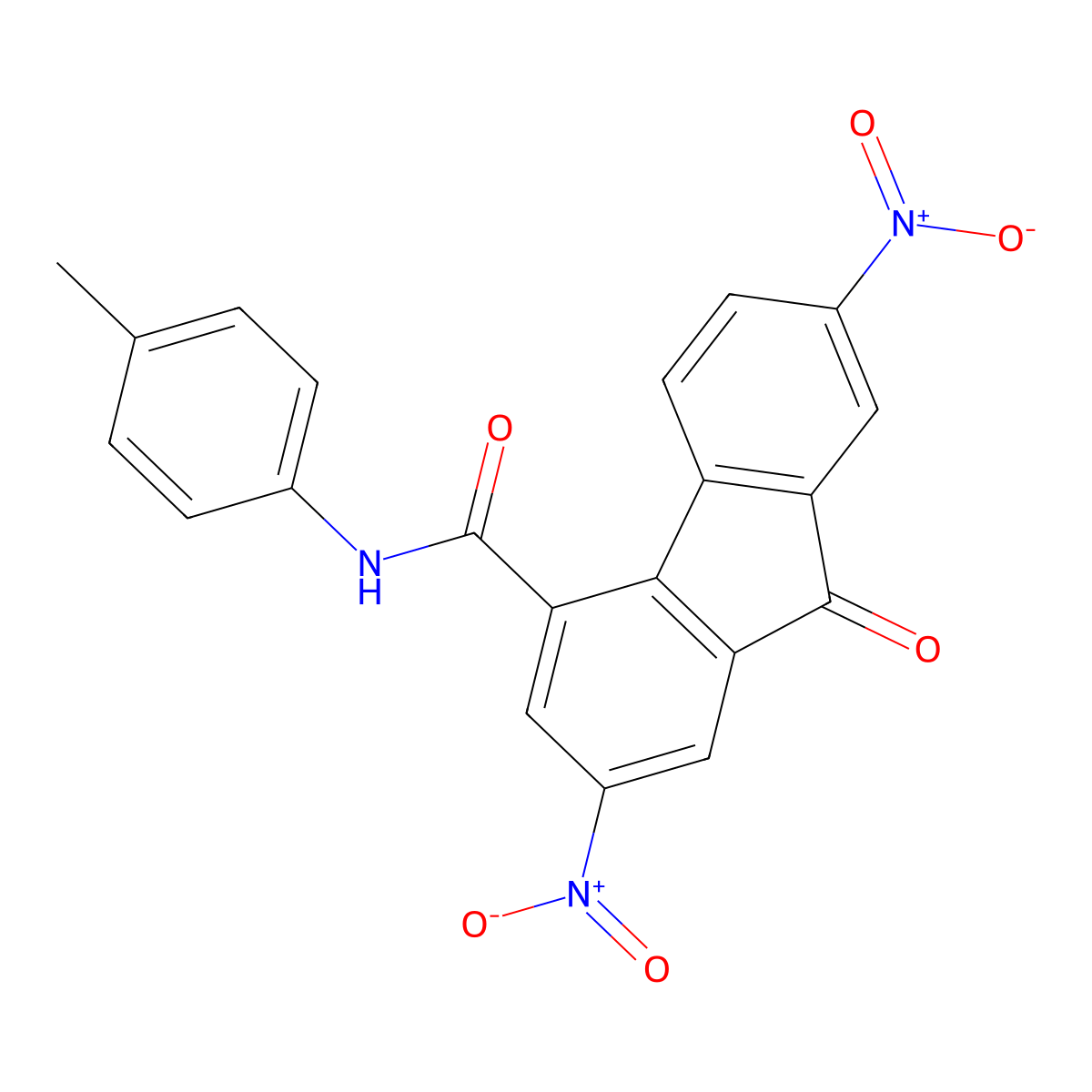 2,7-bisnitro-N-(4-methylphenyl)-9-oxo-9H-fluorene-4-carboxamide molecular structure, CAS 254900-52-2