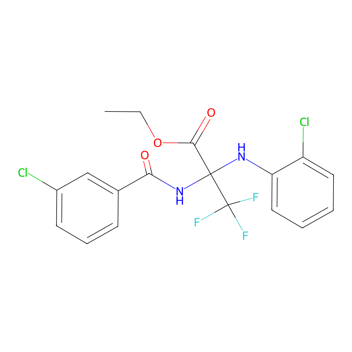 Ethyl 2-(2-chloroanilino)-2-[(3-chlorobenzoyl)amino]-3,3,3-trifluoropropanoate molecular structure, CAS 254900-75-9