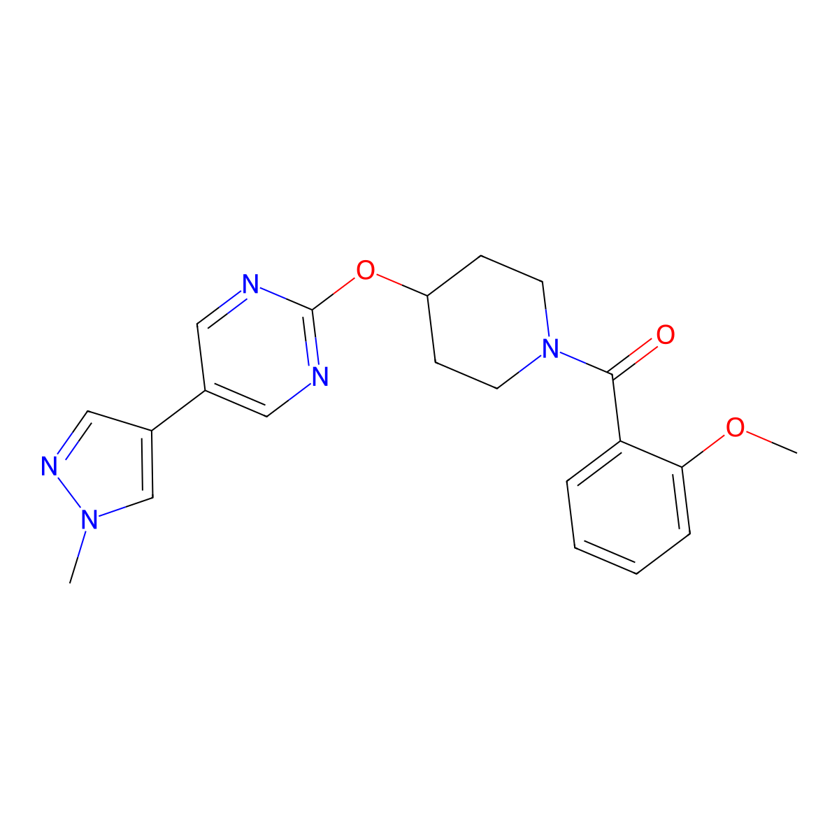 2-{[1-(2-methoxybenzoyl)piperidin-4-yl]oxy}-5-(1-methyl-1H-pyrazol-4-yl)pyrimidine molecular structure, CAS 2549000-01-1