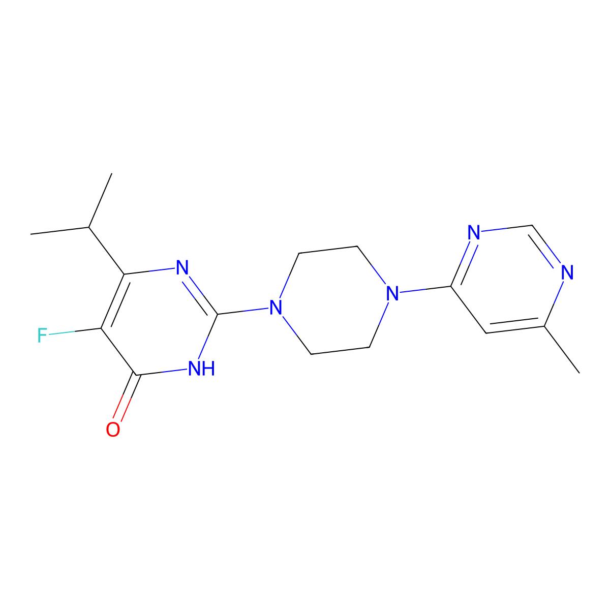 5-Fluoro-2-[4-(6-methylpyrimidin-4-yl)piperazin-1-yl]-6-(propan-2-yl)-3,4-dihydropyrimidin-4-one molecular structure, CAS 2549000-02-2