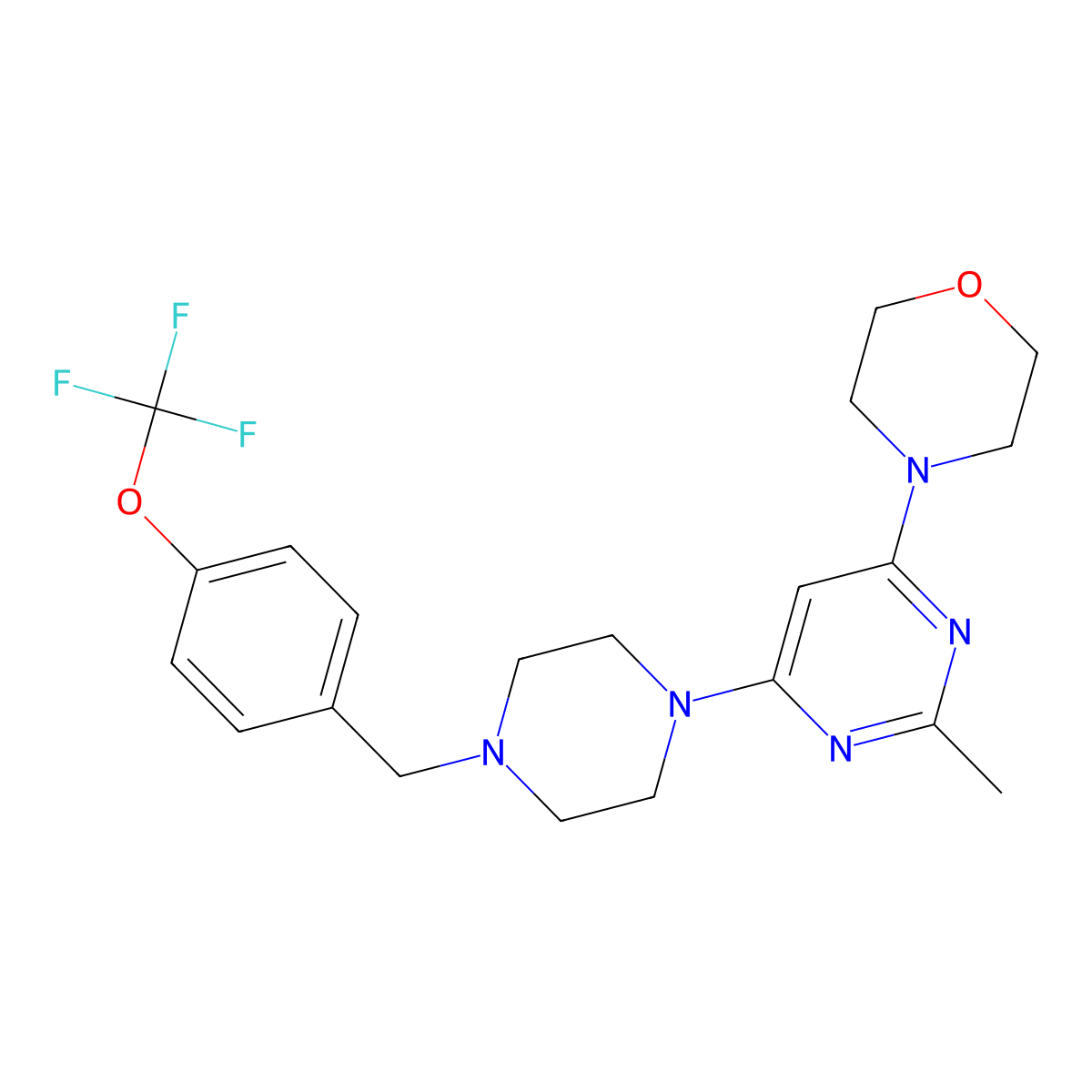 4-[2-Methyl-6-(4-{[4-(trifluoromethoxy)phenyl]methyl}piperazin-1-yl)pyrimidin-4-yl]morpholine molecular structure, CAS 2549000-03-3