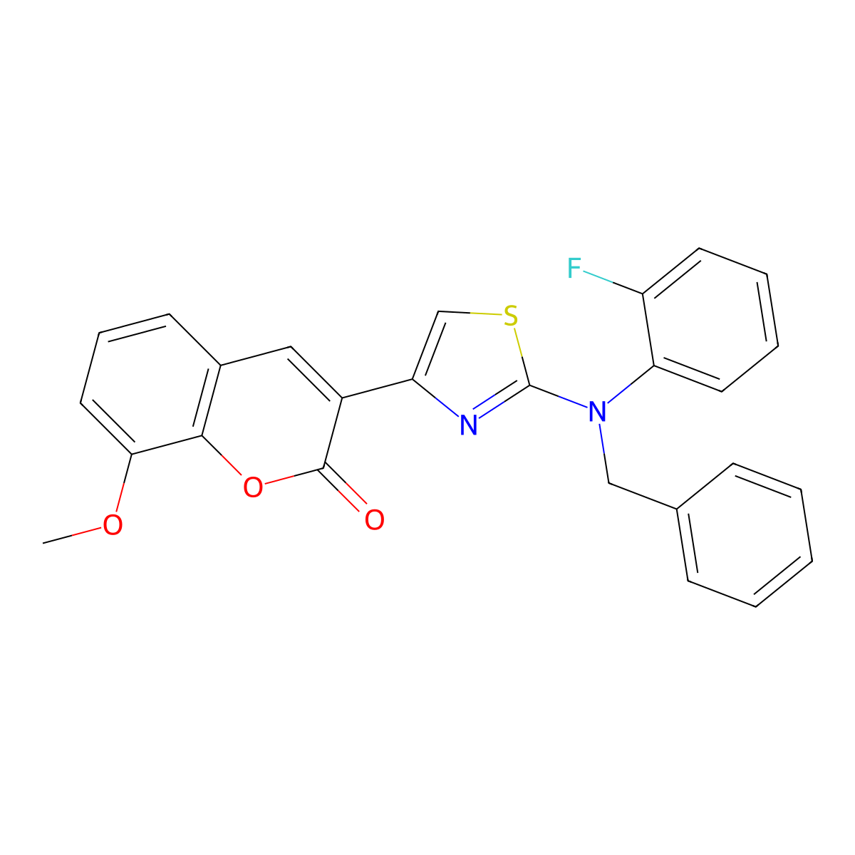 3-{2-[benzyl(2-fluorophenyl)amino]-1,3-thiazol-4-yl}-8-methoxy-2H-chromen-2-one molecular structure, CAS 2549000-10-2