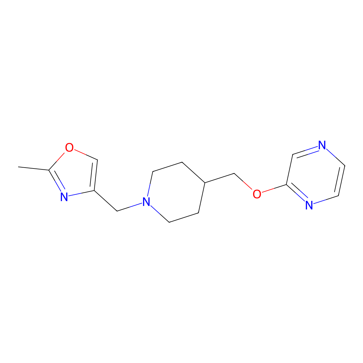 2-({1-[(2-Methyl-1,3-oxazol-4-yl)methyl]piperidin-4-yl}methoxy)pyrazine molecular structure, CAS 2549000-14-6