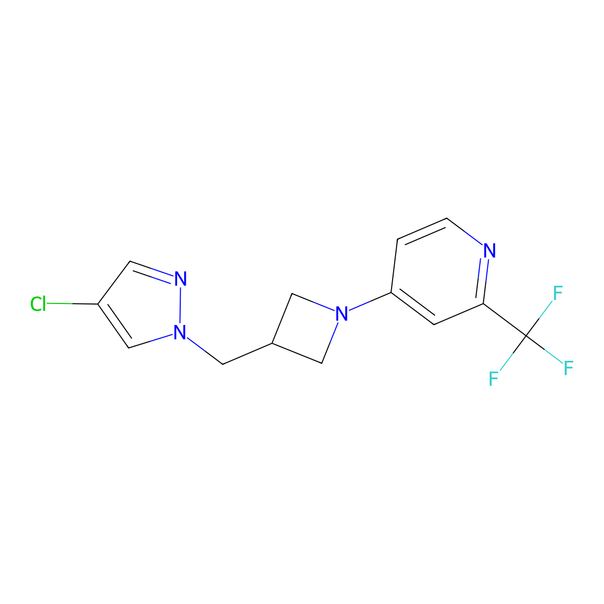 4-{3-[(4-chloro-1H-pyrazol-1-yl)methyl]azetidin-1-yl}-2-(trifluoromethyl)pyridine molecular structure, CAS 2549000-18-0