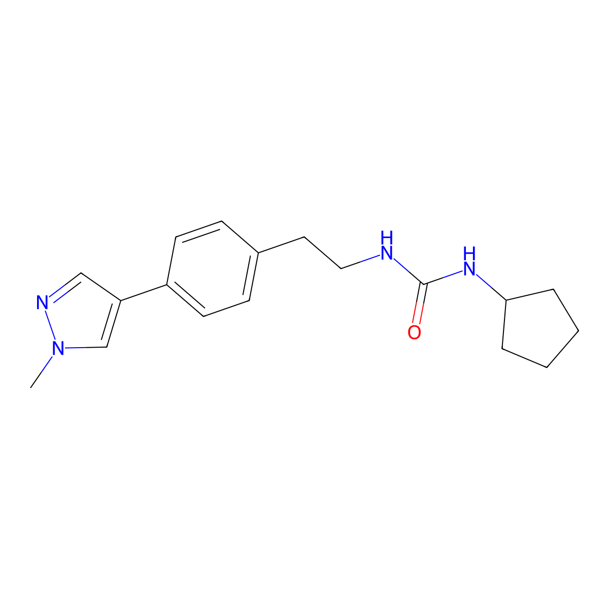 3-cyclopentyl-1-{2-[4-(1-methyl-1H-pyrazol-4-yl)phenyl]ethyl}urea molecular structure, CAS 2549000-20-4